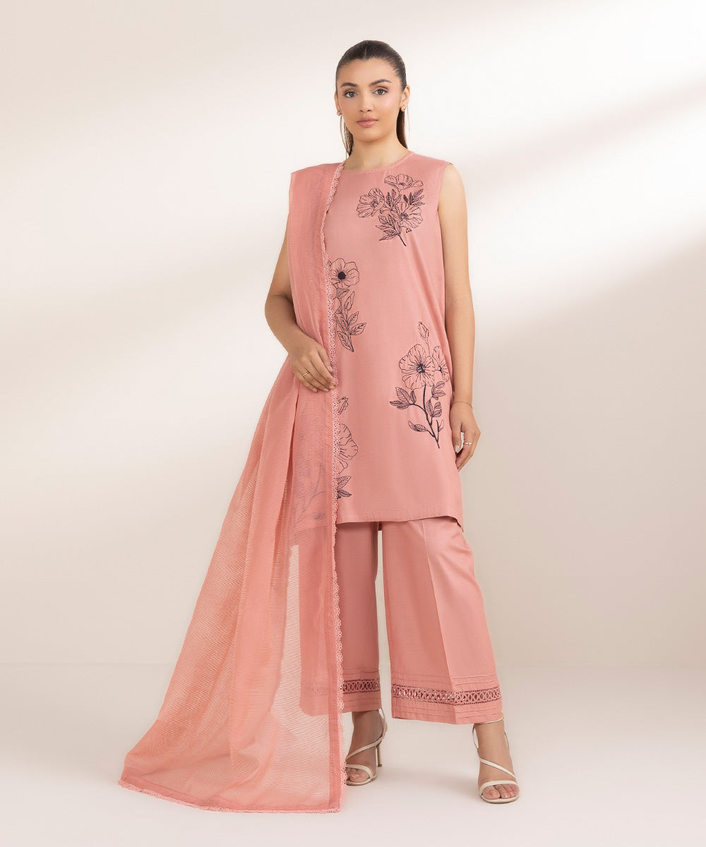 Blended Textured Karandi Pink Solid Dupatta