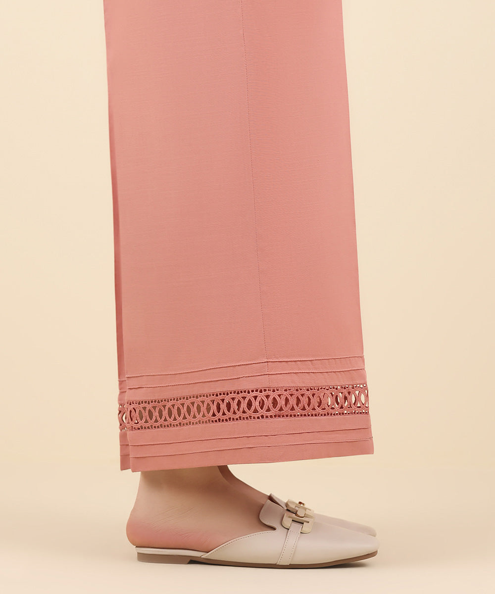 Women's Pret Raw Silk Pink Solid Culottes