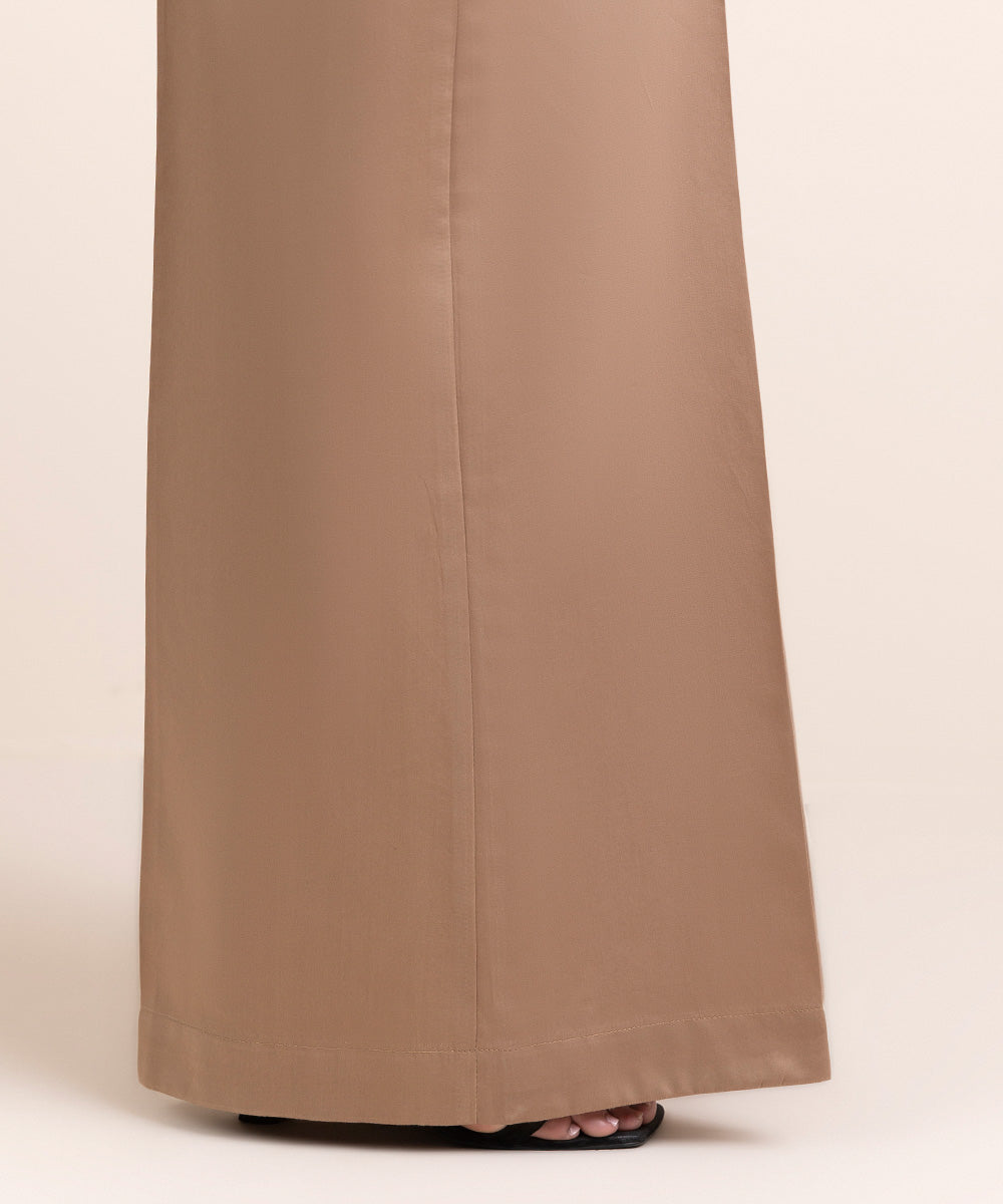 Women's Pret Blended Satin Beige Solid Flared Pants