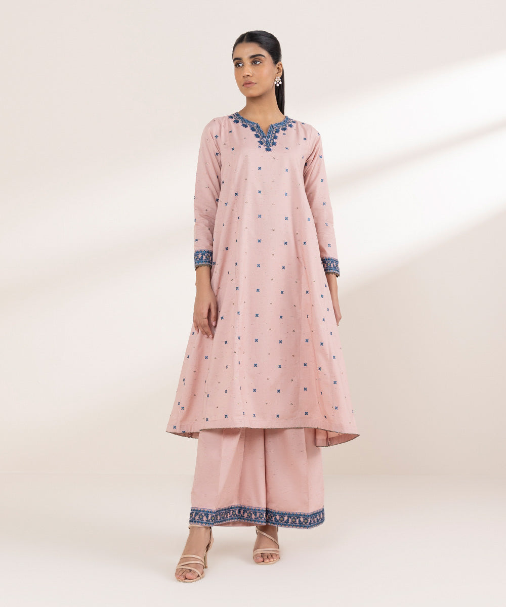 Women's Pret Cross Hatch Pink Embroidered A-Line Shirt