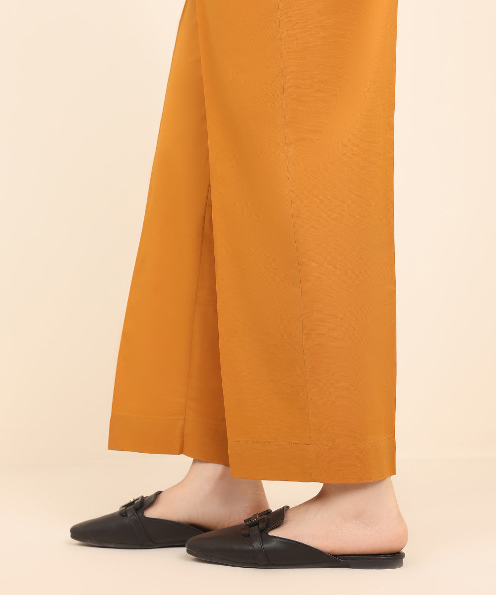 Women's Pret Cambric Orange Solid Straight Pants