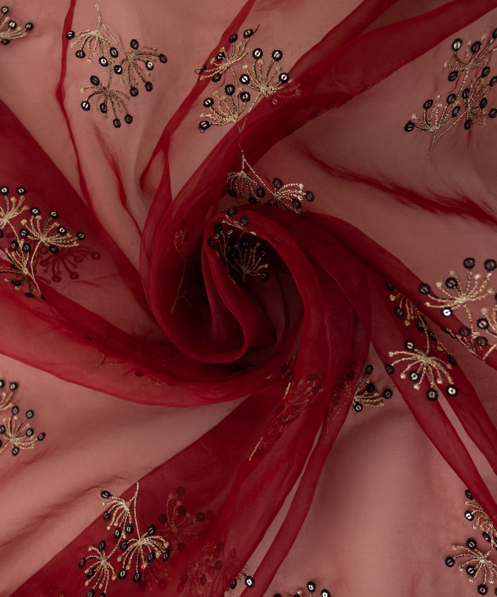 Blended Organza Red Embroidered Dupatta