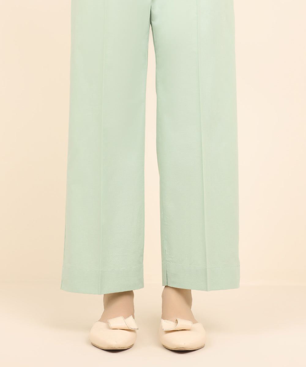 Women's Pret Cambric Green Solid Straight Pants