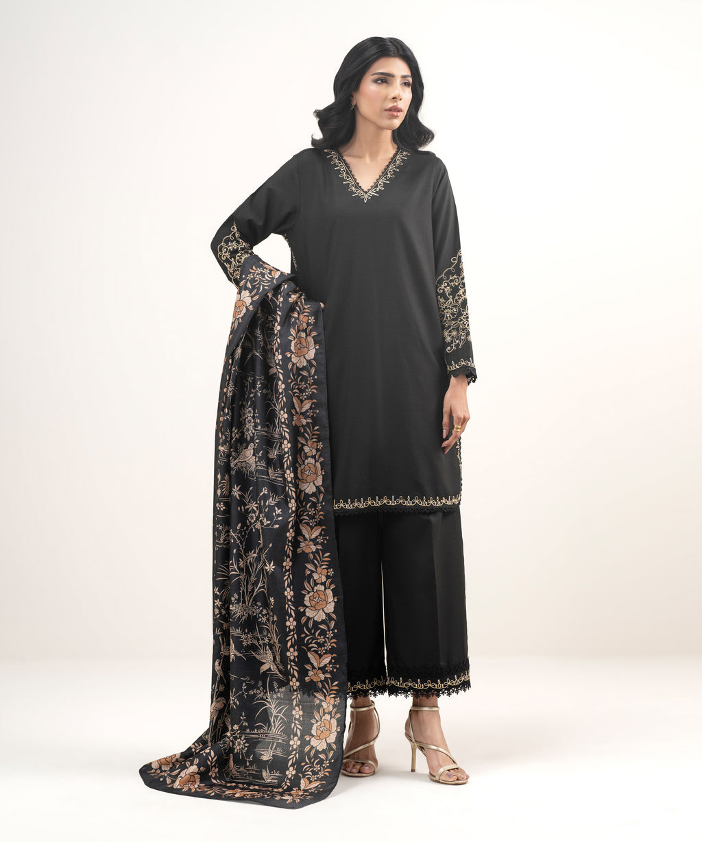3 Piece - Embroidered Cotton Viscose Suit