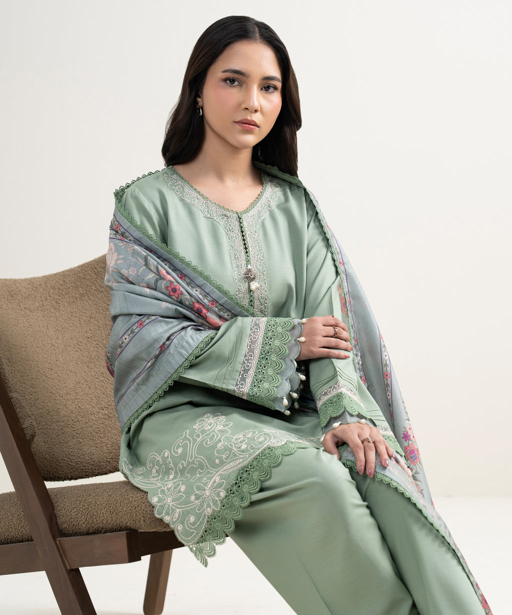 3 Piece - Embroidered Cotton Viscose Suit