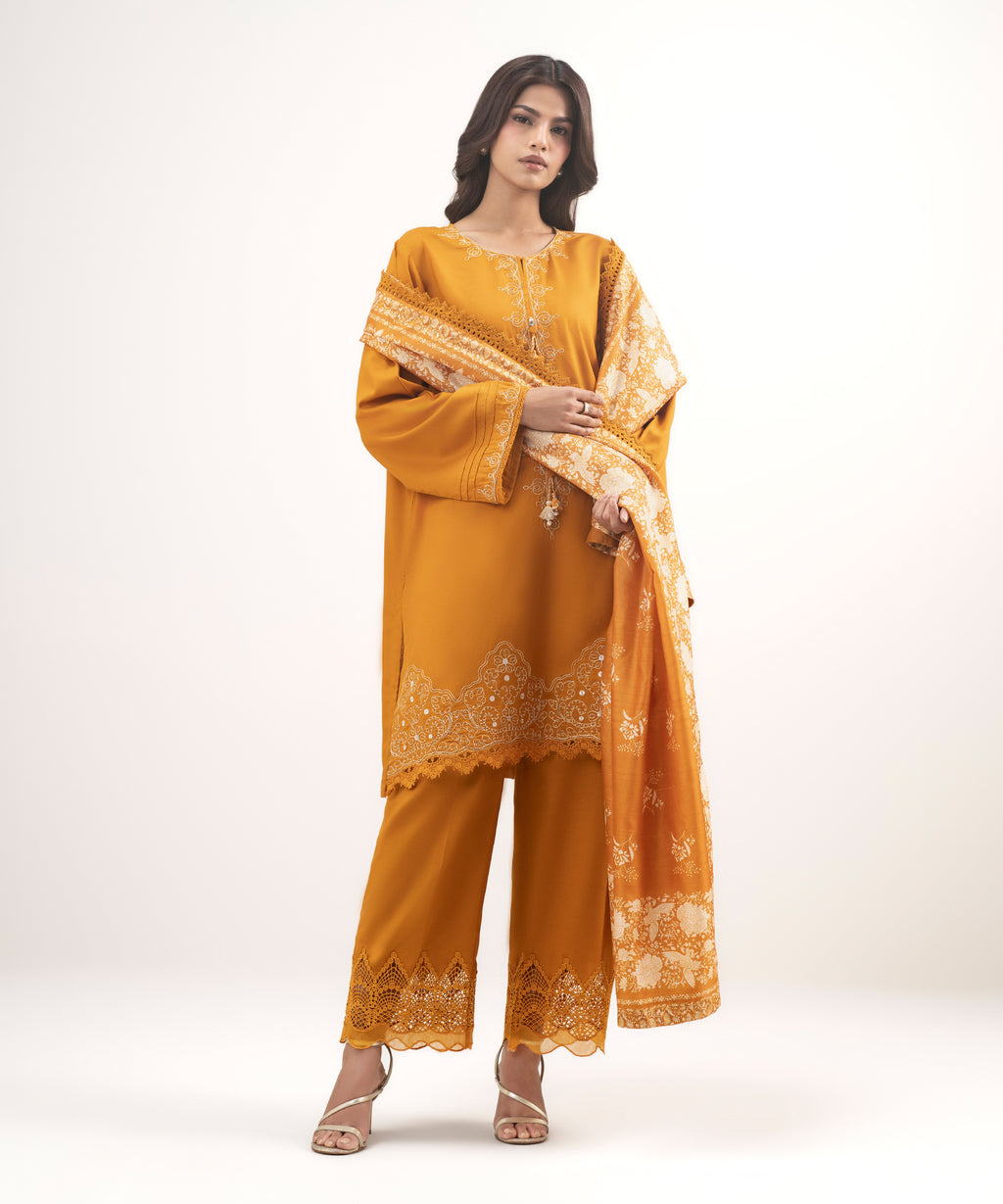 3 Piece - Embroidered Cotton Viscose Suit