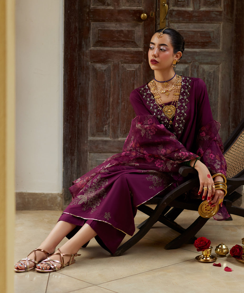 3 Piece - Embroidered Raw Silk Suit