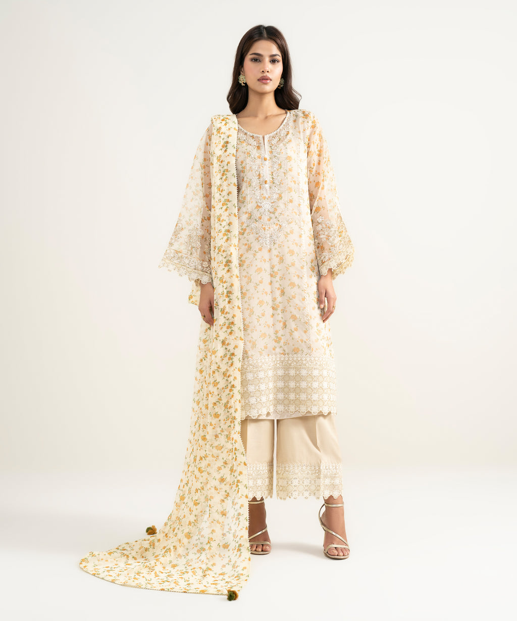 3 Piece - Embroidered Organza Suit