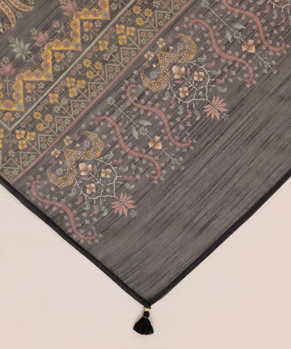 Blended Raw Net Black Printed Dupatta