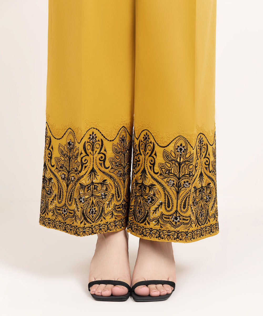 Women's Pret Cambric Embroidered Yellow Culottes