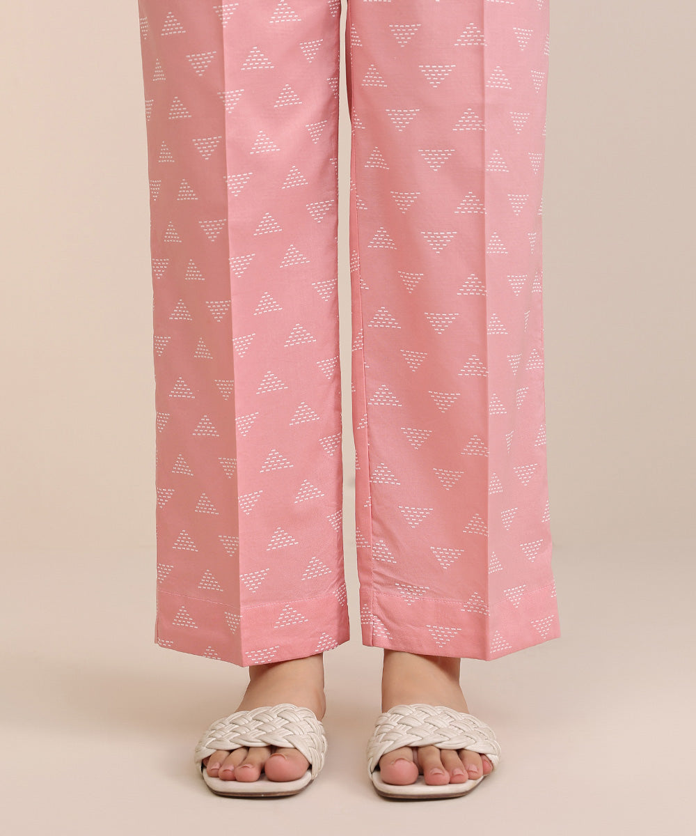 Women's Pret Cotton Viscose Pink Printed Straight Pants