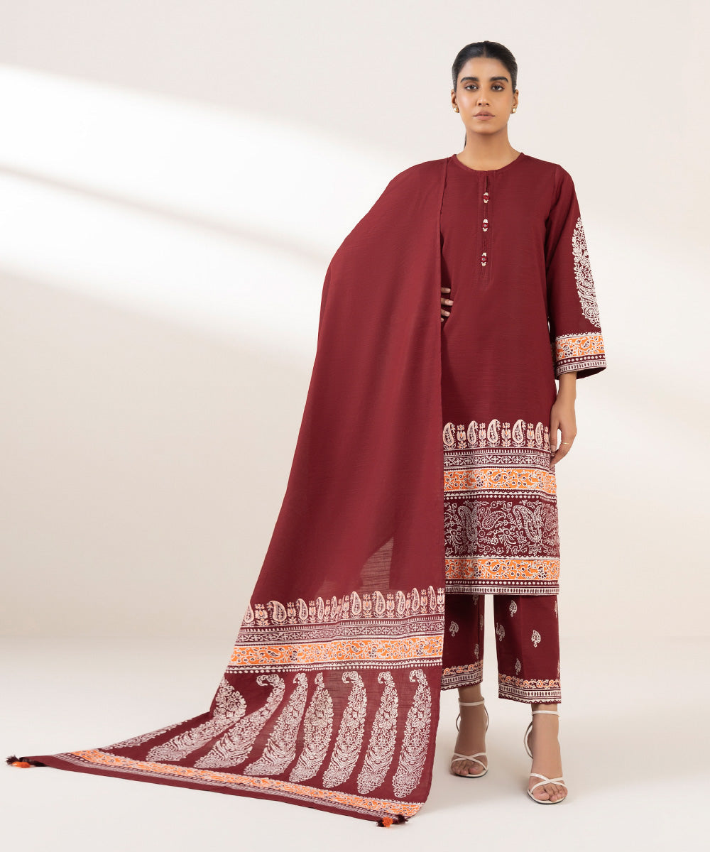 Khaddar Red Printed Dupatta