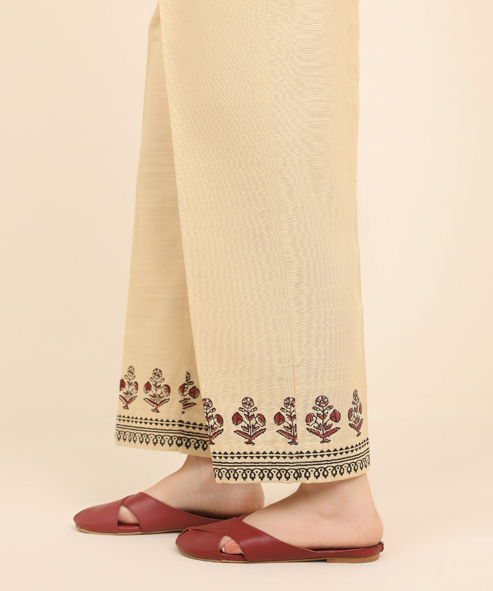 Women's Pret Khaddar Beige Printed Straight Pants