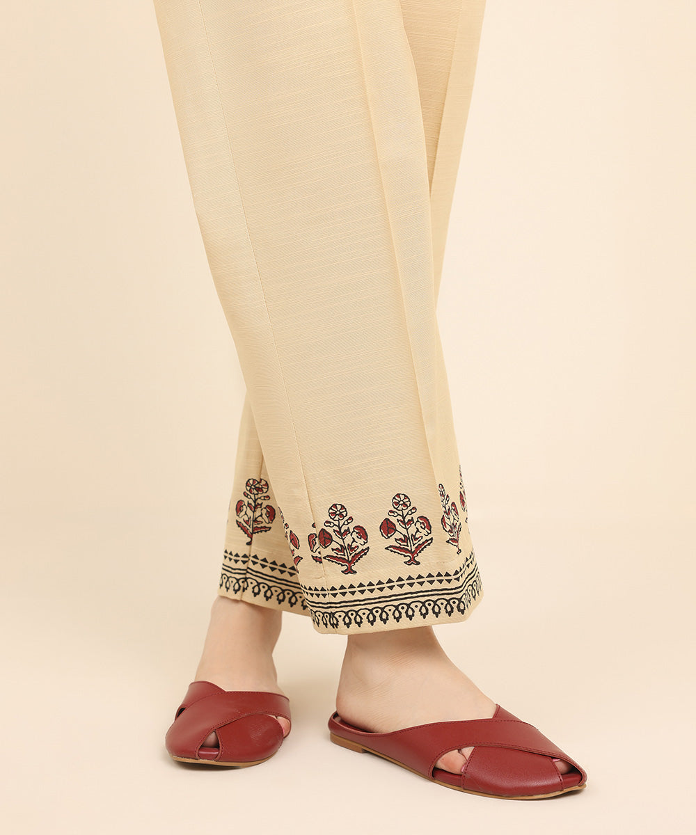 Women's Pret Khaddar Beige Printed Straight Pants