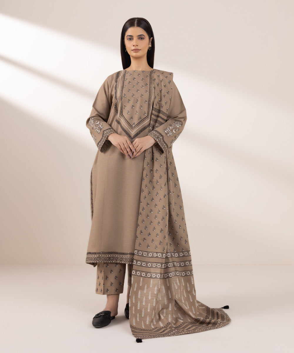 Khaddar Brown Printed Dupatta