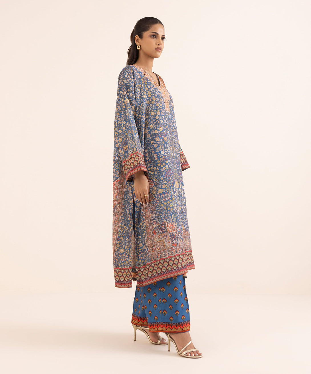 Women's RTW Blended Grip Blue Printed 3 Piece Suit