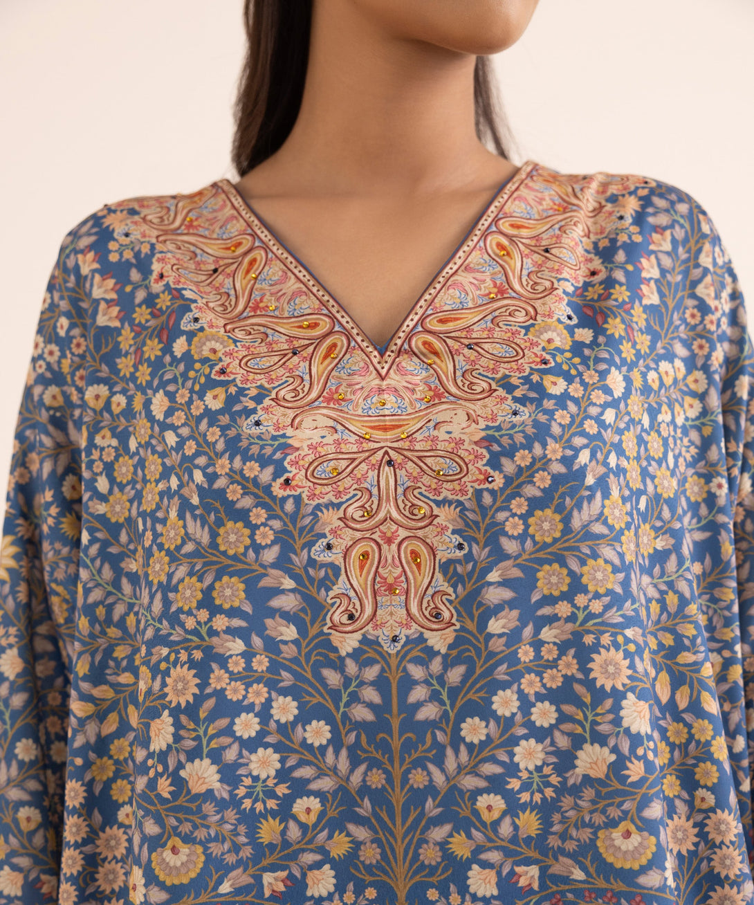 Women's RTW Blended Grip Blue Printed 3 Piece Suit