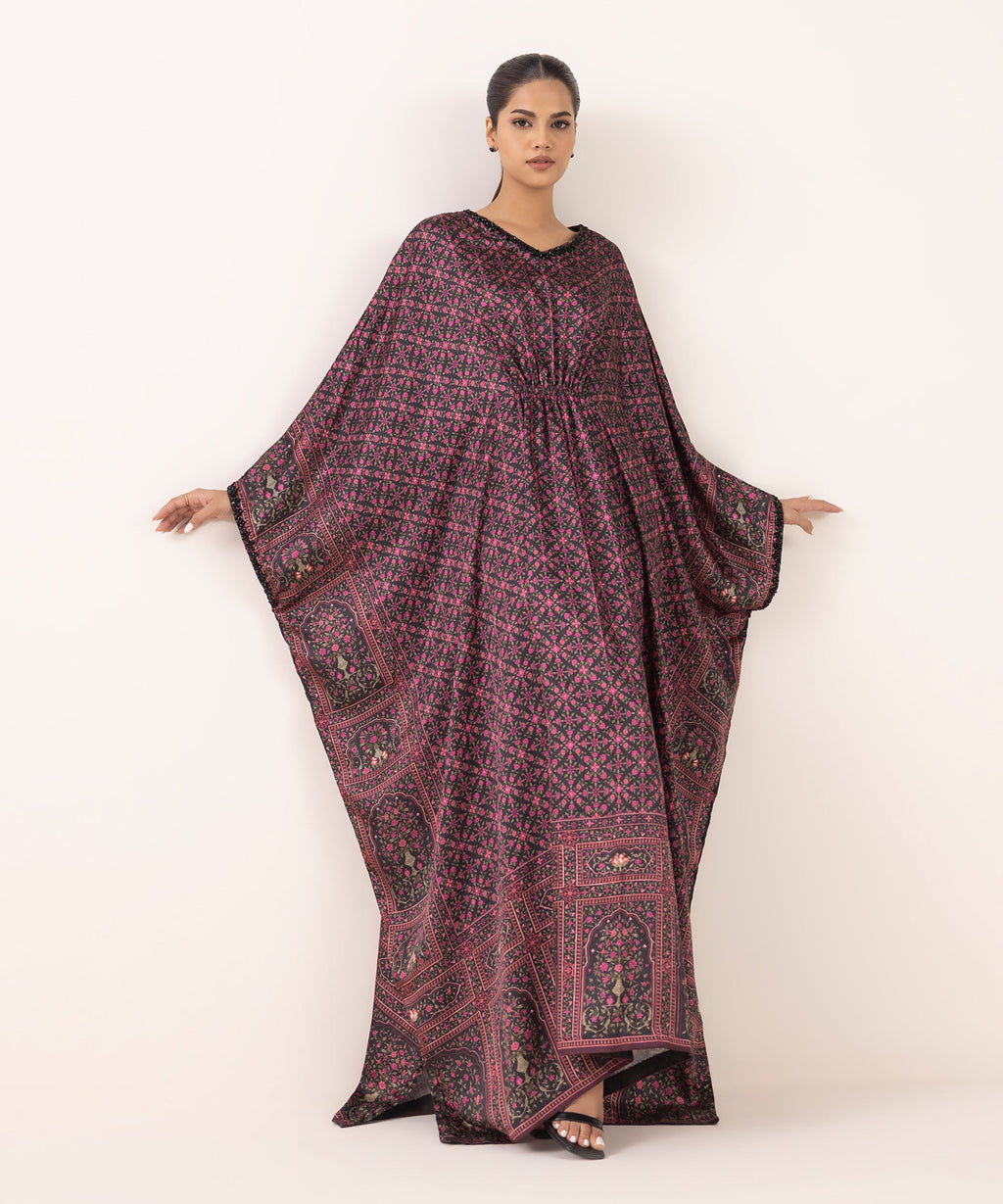 Women's RTW Blended Satin Multi Printed Kaftan