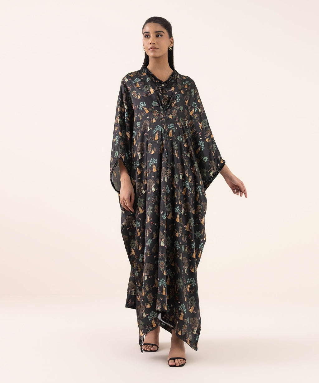Women's RTW Blended Satin Multi Printed Kaftan