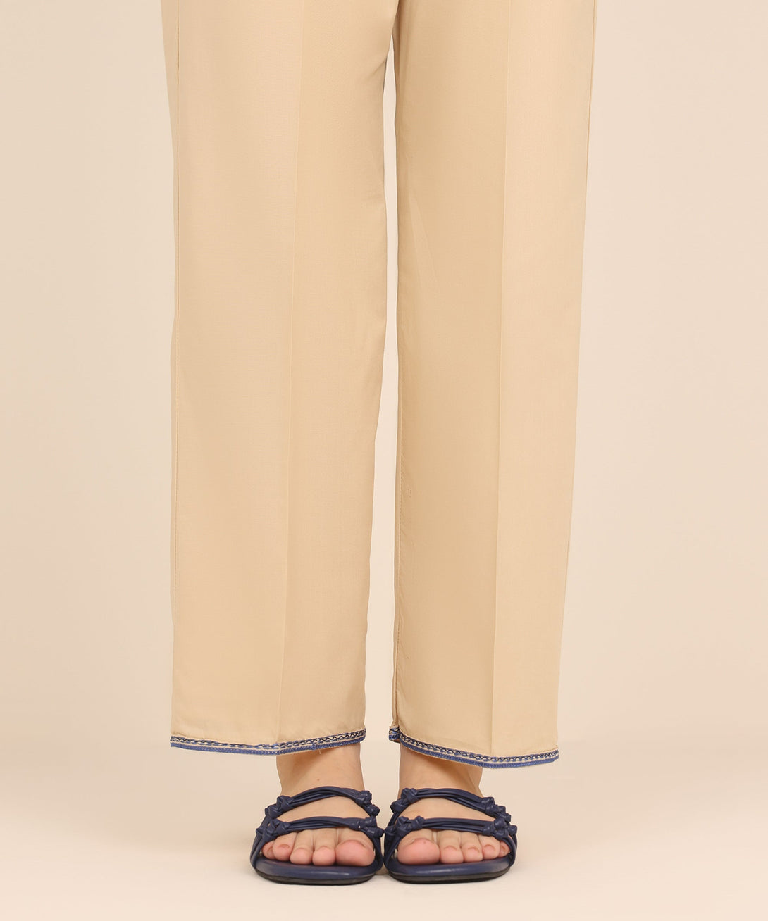 Women's RTW Cambric Beige Embroidered Straight Pants