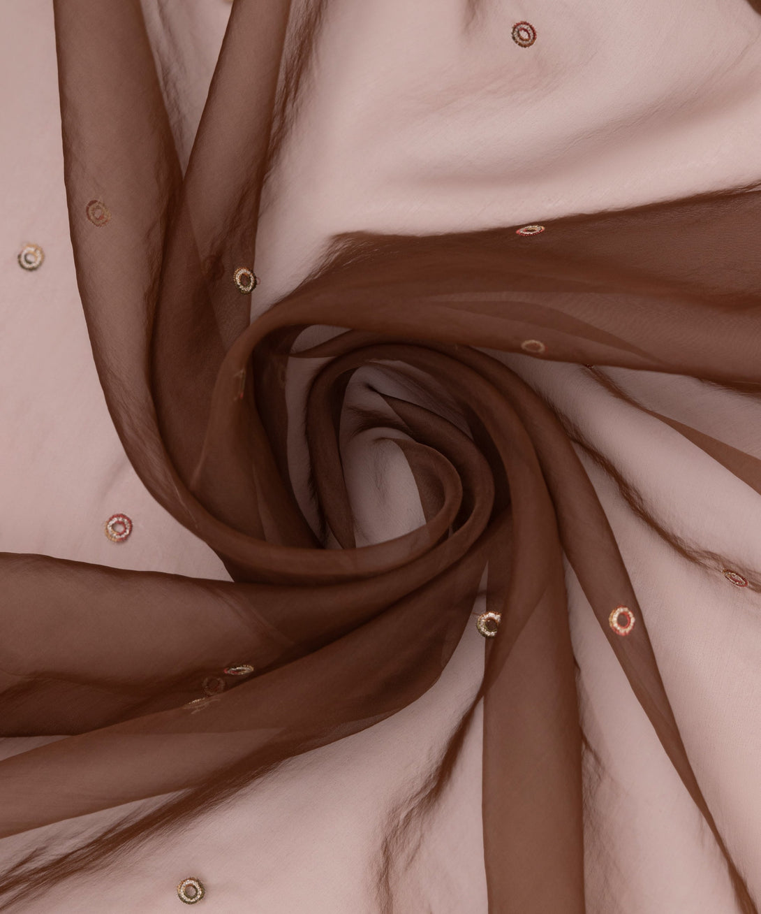 Blended Organza Brown Embroidered Dupatta