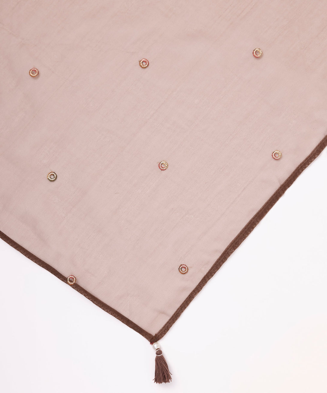 Blended Organza Brown Embroidered Dupatta