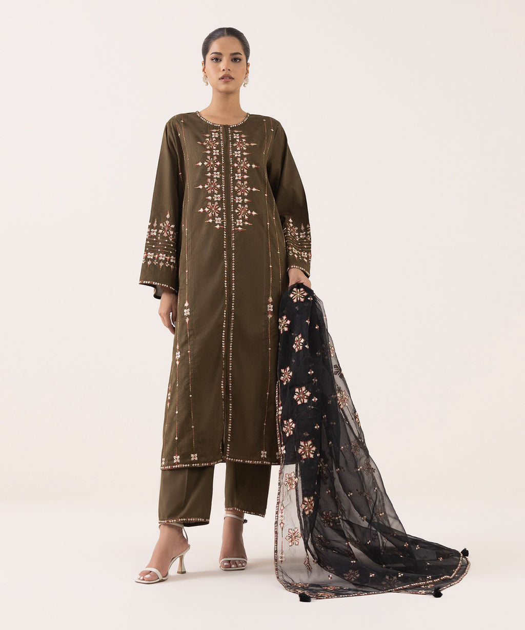 Blended Organza Black Embroidered Dupatta