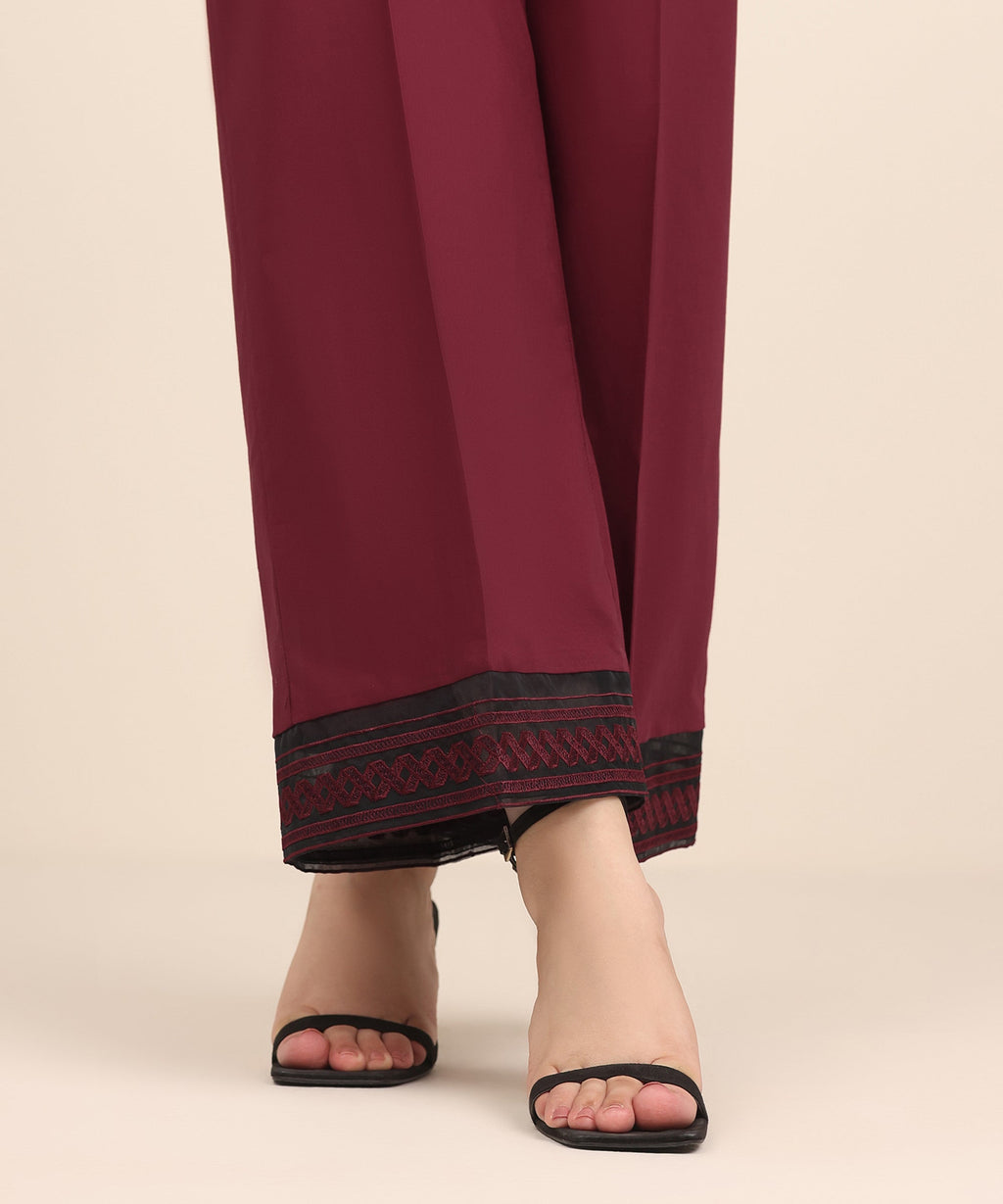 Women's RTW Cambric Red Embroidered Culottes