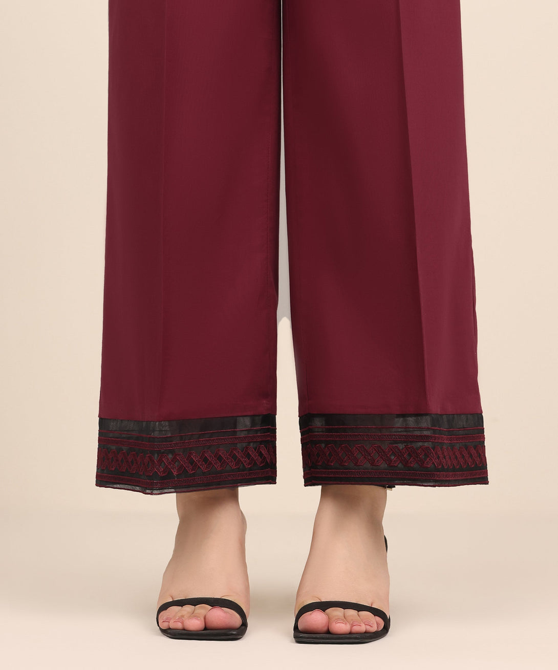Women's RTW Cambric Red Embroidered Culottes