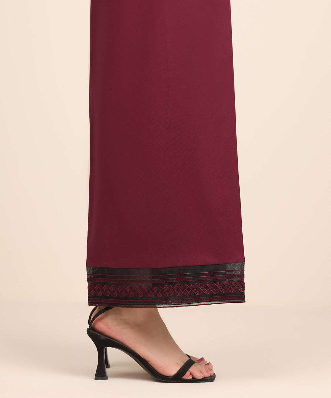 Women's RTW Cambric Red Embroidered Culottes