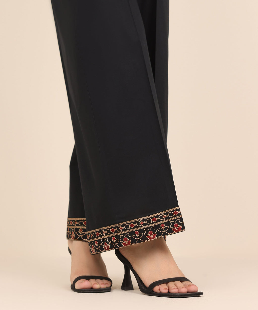 Women's RTW Cambric Black Embroidered Culottes