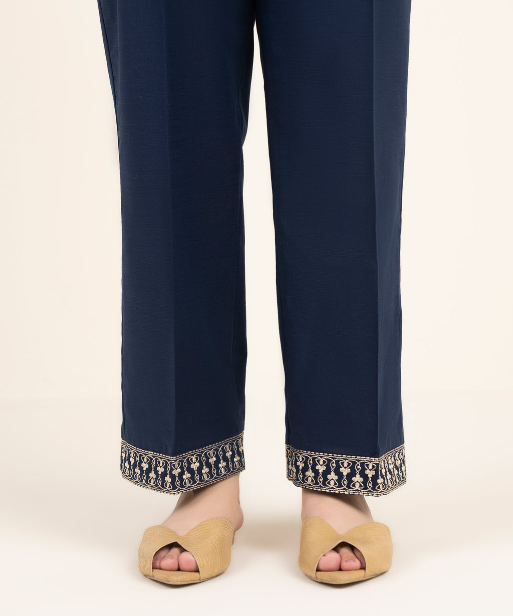 Embroidered Khaddar Straight Pants