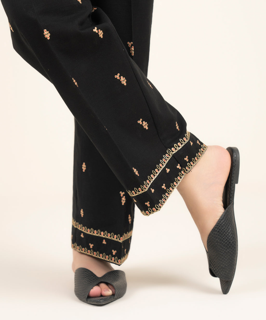 Embroidered Khaddar Straight Pants