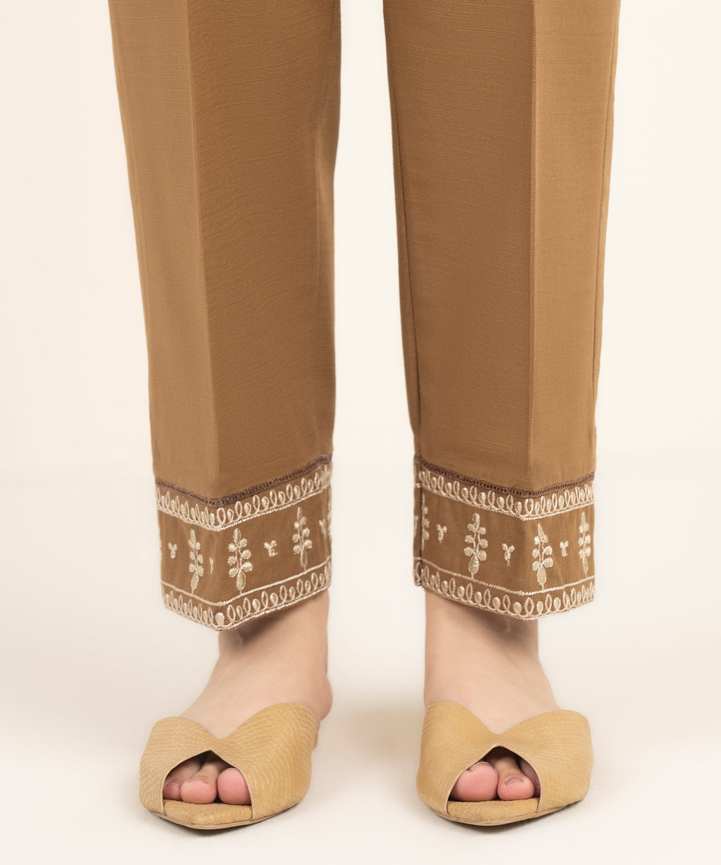 Embroidered Khaddar Straight Pants