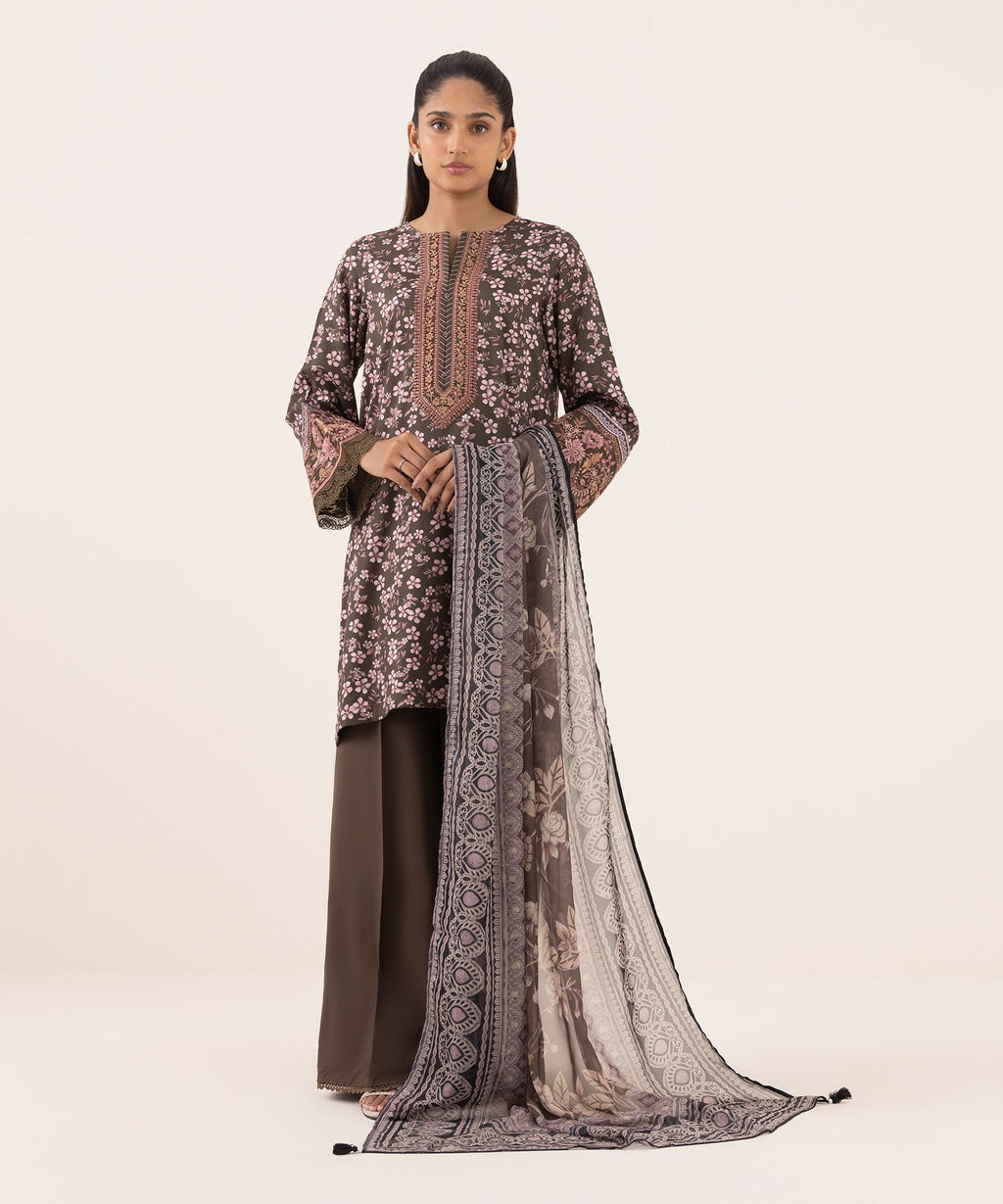 Blended Tissue Brown Printed Dupatta