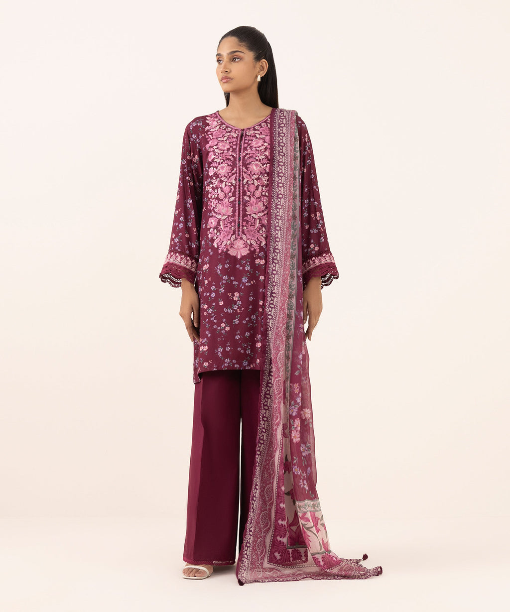 Blended Tissue Purple Printed Dupatta