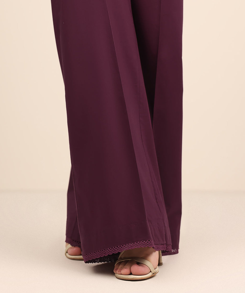 Women's RTW Cambric Purple Solid Flared Pants