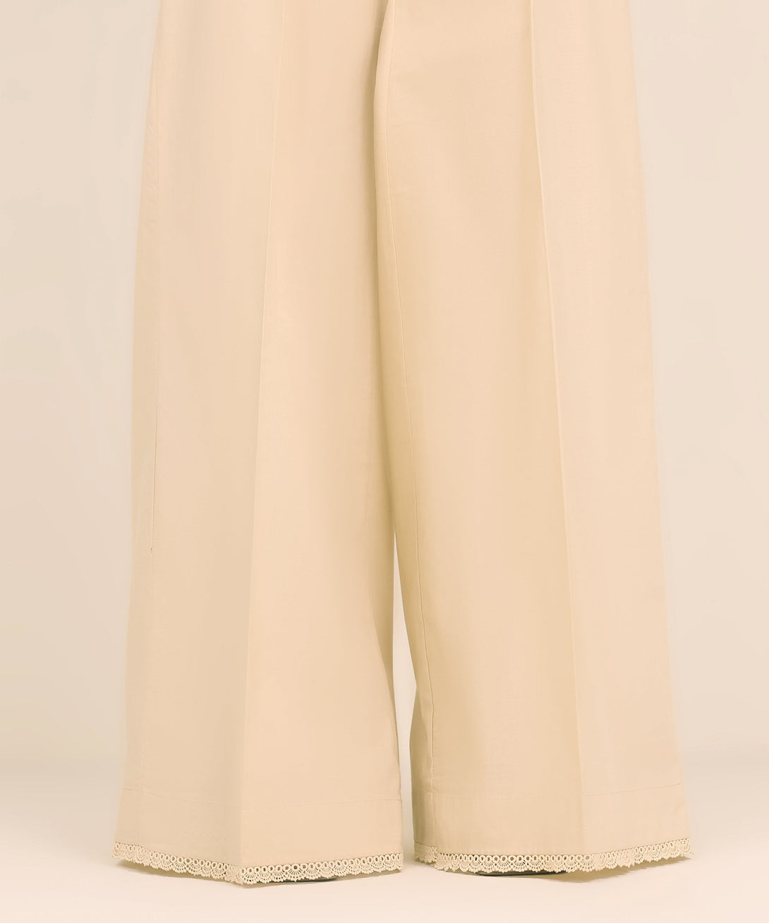 Women's RTW Cambric Beige Solid Flared Pants