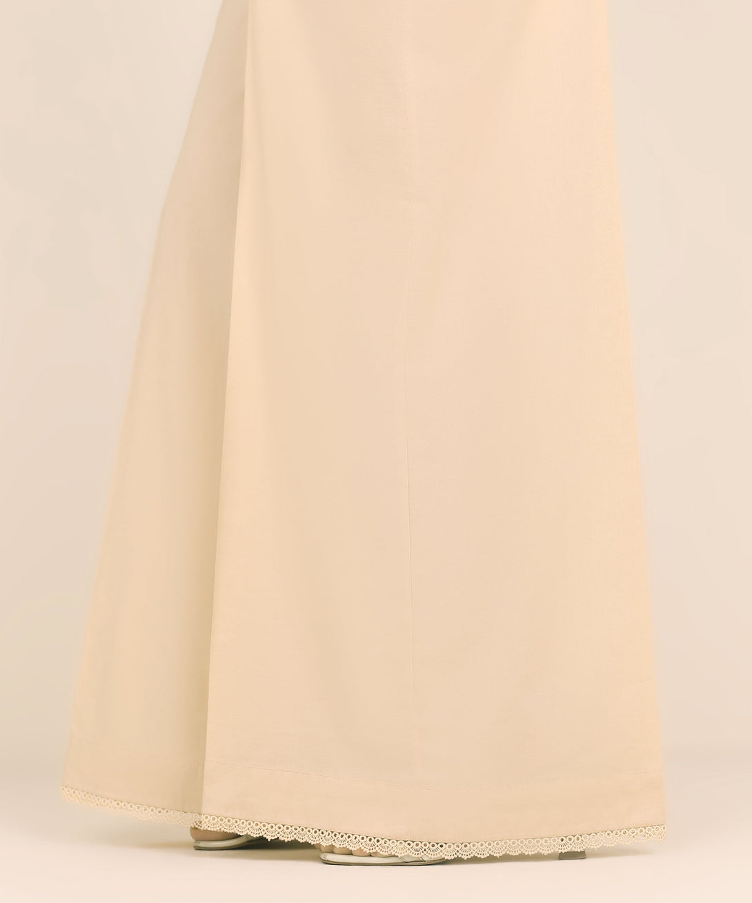 Women's RTW Cambric Beige Solid Flared Pants
