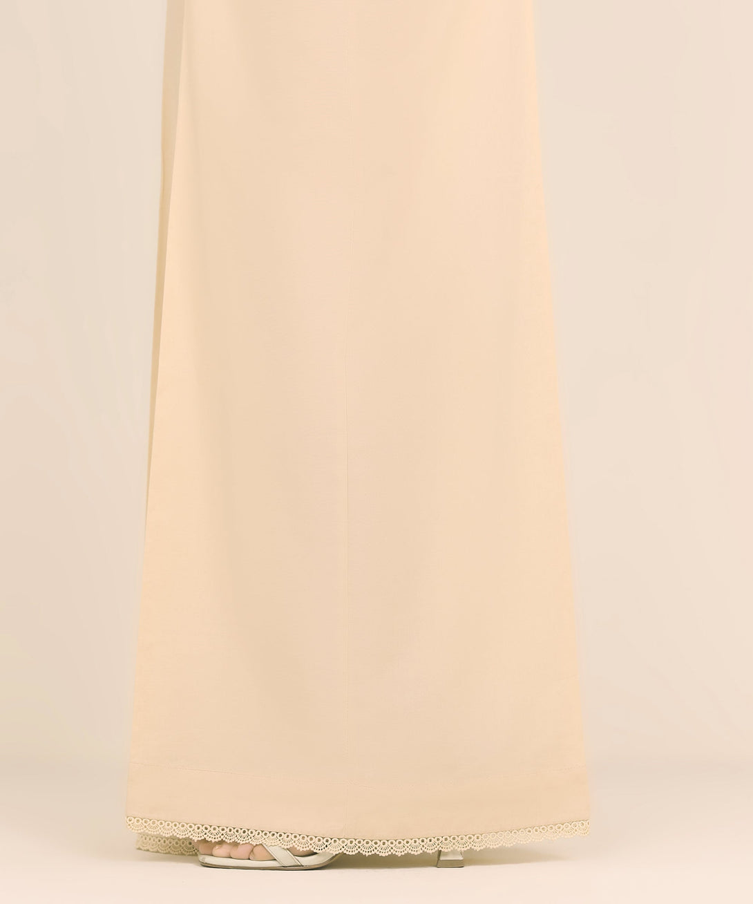 Women's RTW Cambric Beige Solid Flared Pants