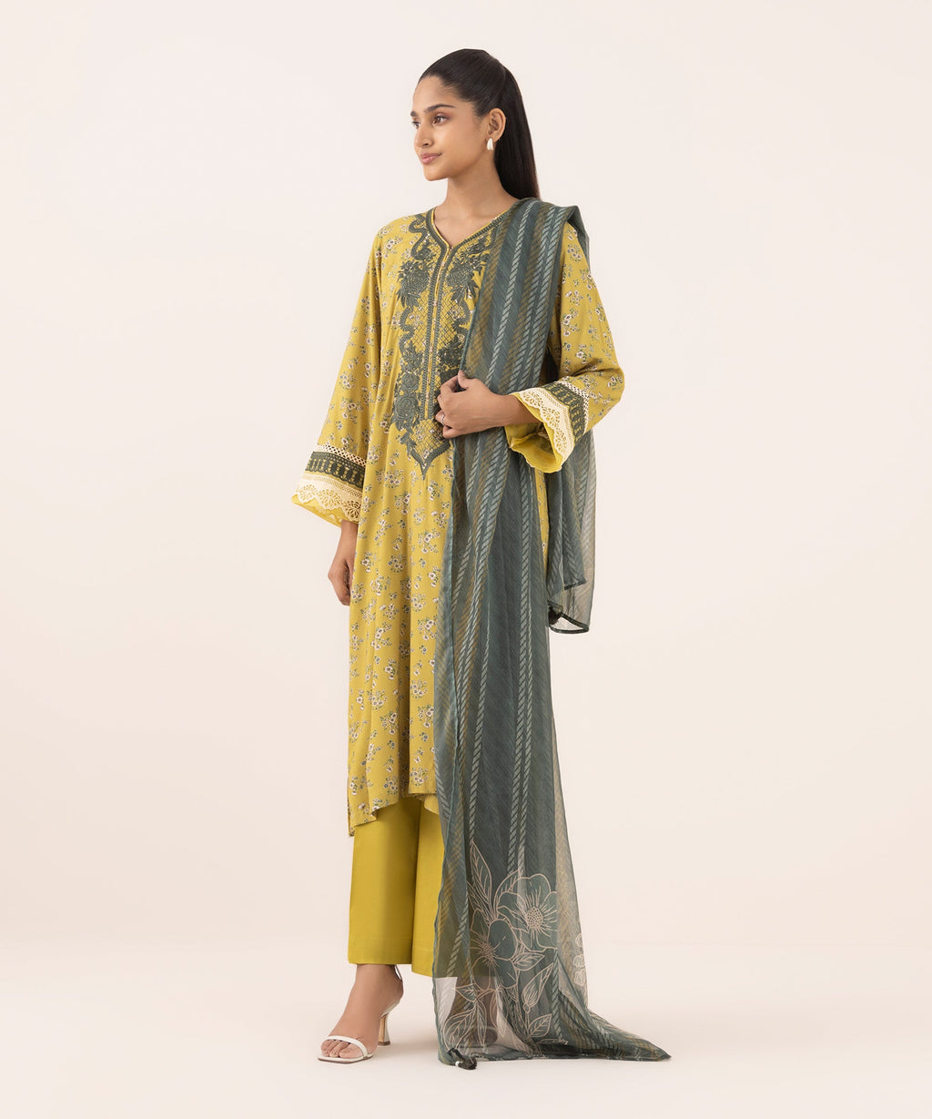 Blended Tissue Green Printed Dupatta