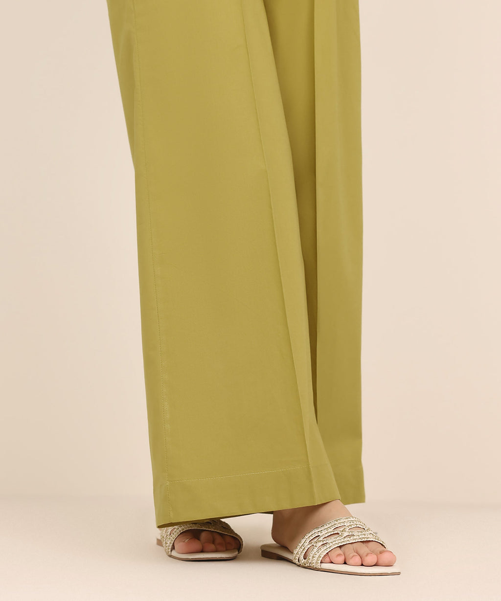 Women's RTW Cambric Yellow Solid Flared Pants