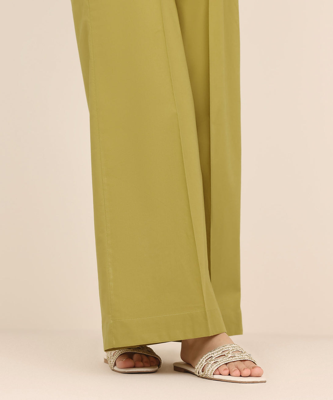 Women's RTW Cambric Yellow Solid Flared Pants