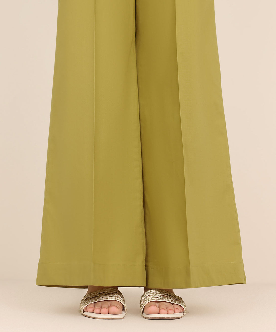 Women's RTW Cambric Yellow Solid Flared Pants