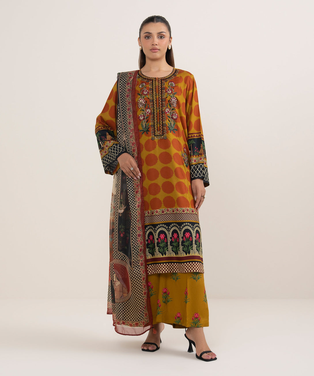 Women's RTW Blended Tissue Beige Printed  Dupatta