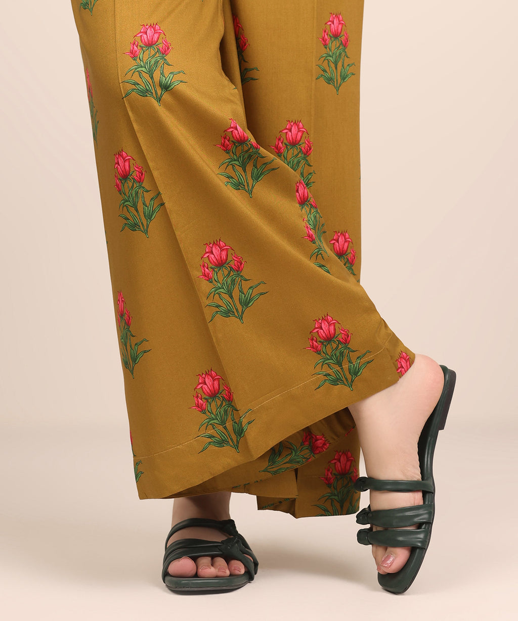 Women's RTW Arabic Lawn Mustard Printed Flared Pants