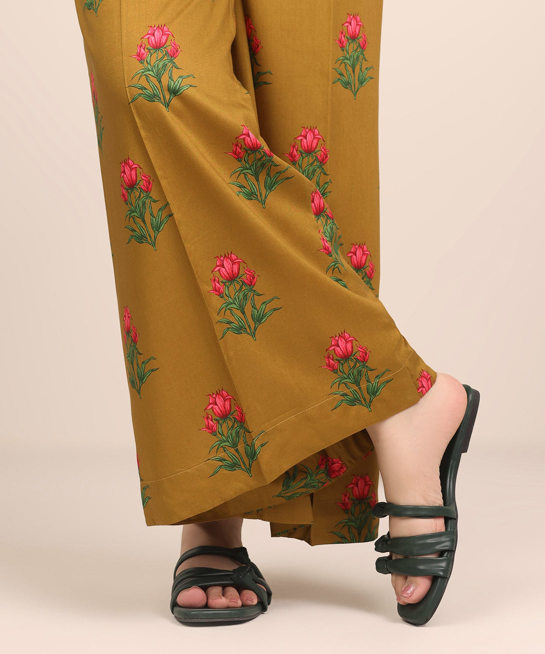Women's RTW Arabic Lawn Mustard Printed Flared Pants