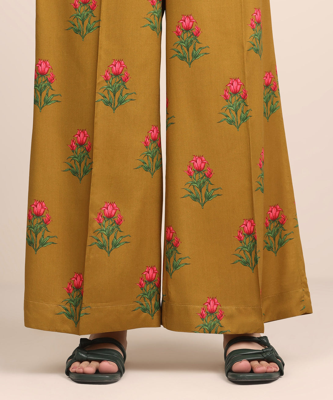 Women's RTW Arabic Lawn Mustard Printed Flared Pants