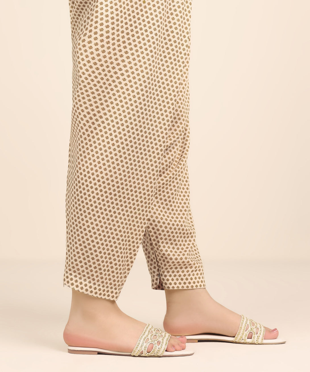 Women's RTW Arabic Lawn Beige Printed Shalwar
