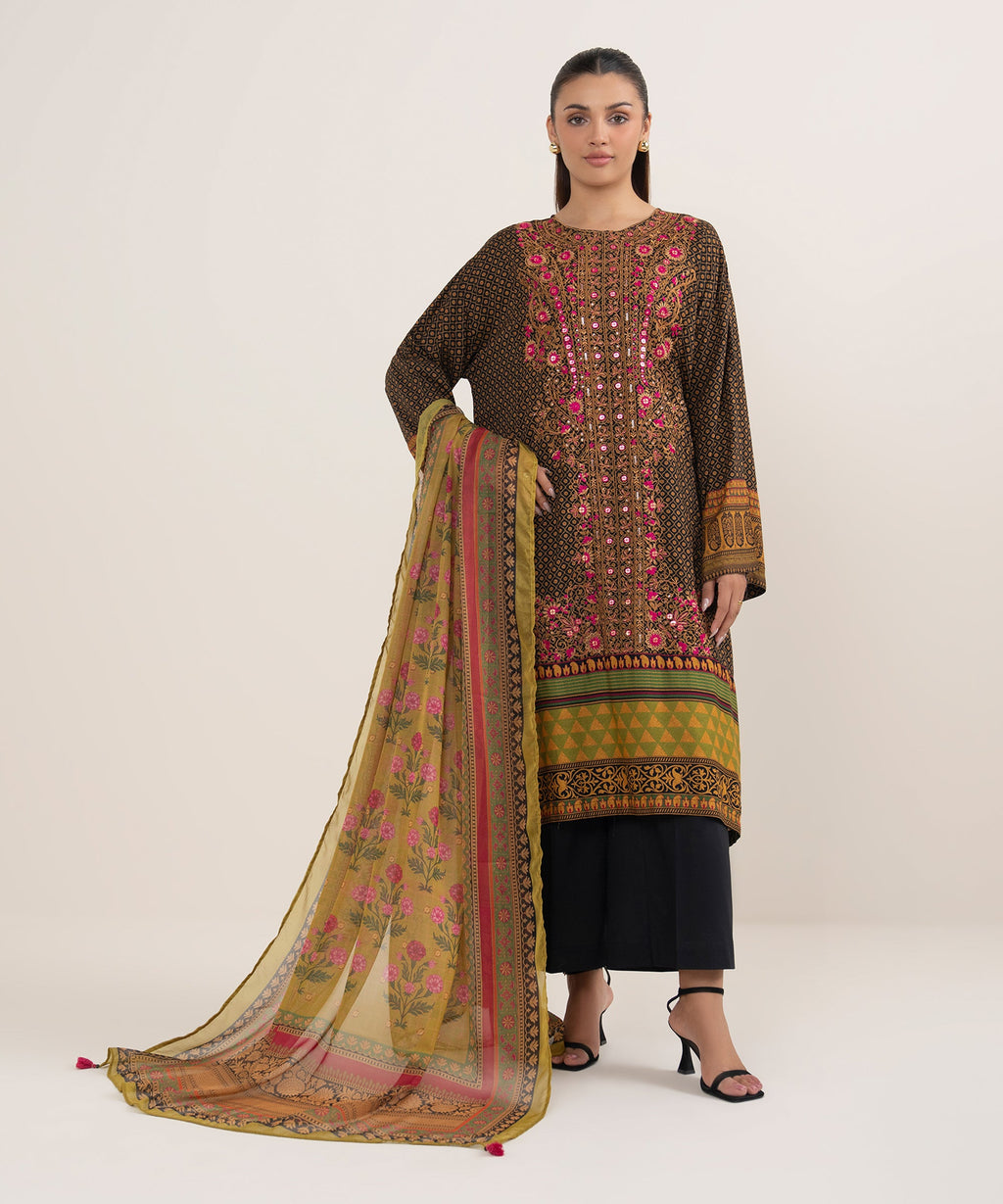 Women's RTW Blended Tissue Green Printed  Dupatta